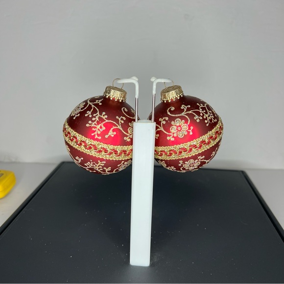 VTG Christmas by Krebs Burgundy Red Silver & Gold Ribbon Trimmed Glass Ornaments - Picture 5 of 8